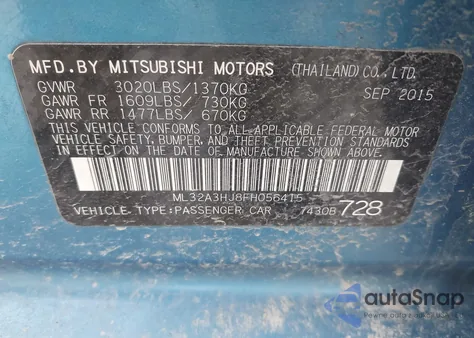 2015 Mitsubishi Mirage De z USA, uszkodzony, nr VIN ML32A3HJ8FH056415